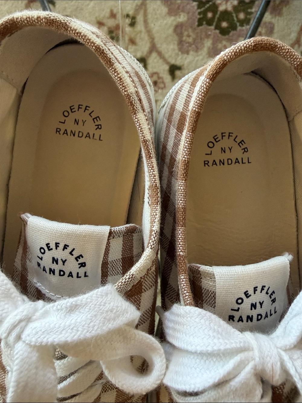 Loeffler Randall Brown Cream Gingham Sneakers - Picture 2 of 4
